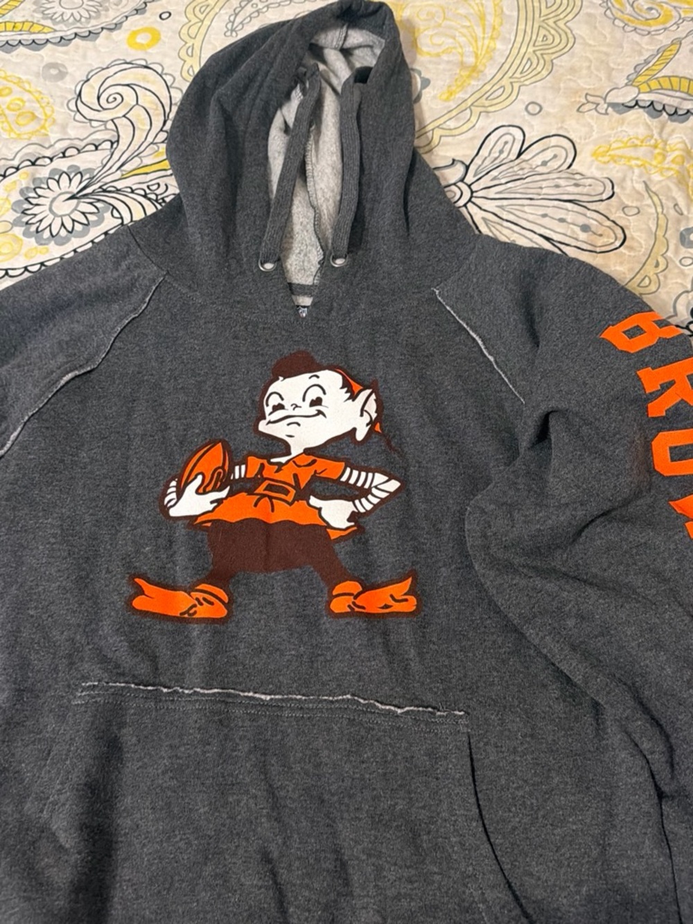NFL Men's Dark Gray Crewneck Hoodie with Orange Team Mascot Graphic